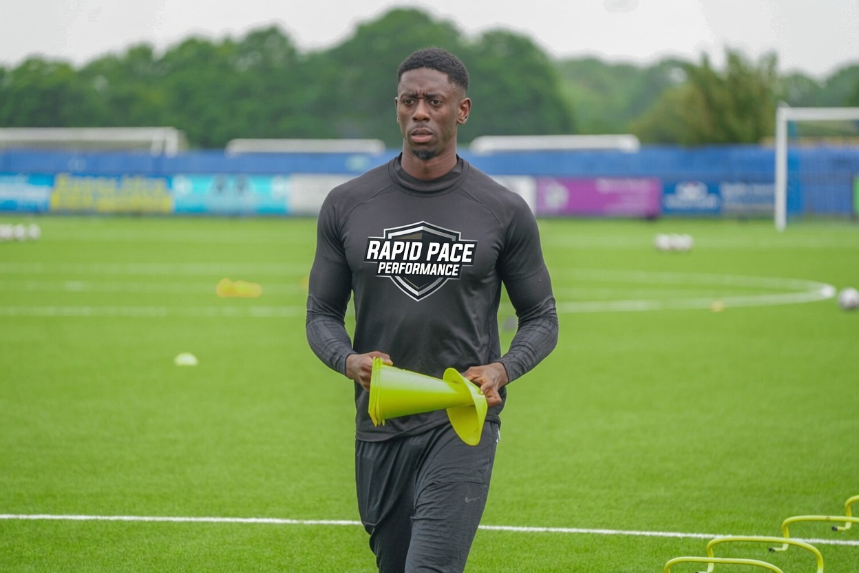 Coach setting up speed cones during a training session